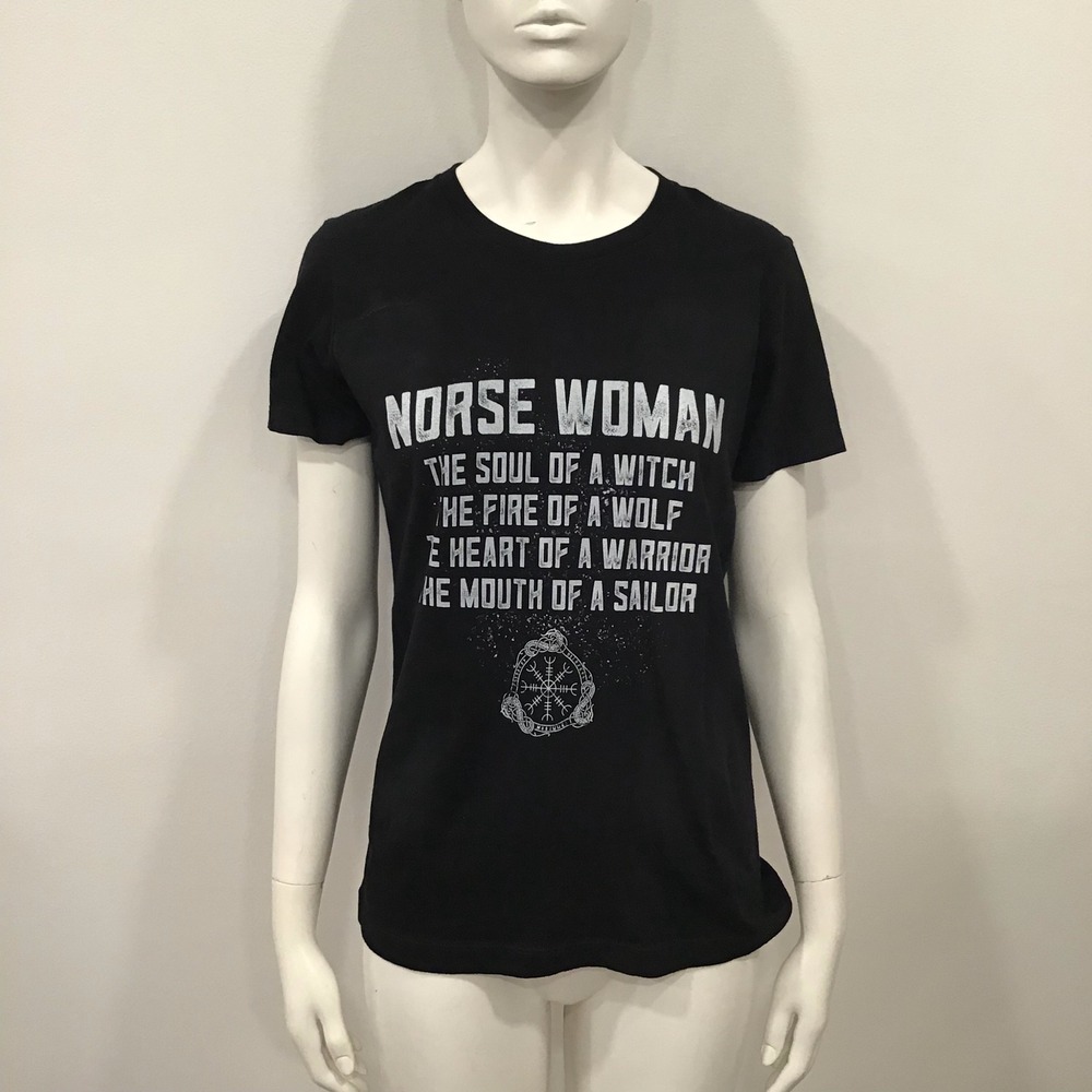 Next Level T-Shirt Women L Black Good Norse Woman Viking Graphic Tee